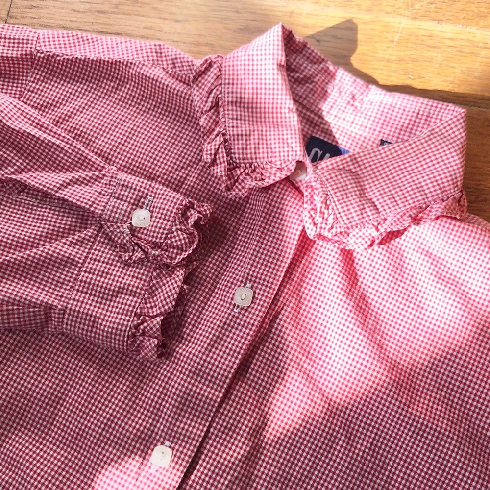 Gap girls red checkers plaid picnic table shirt